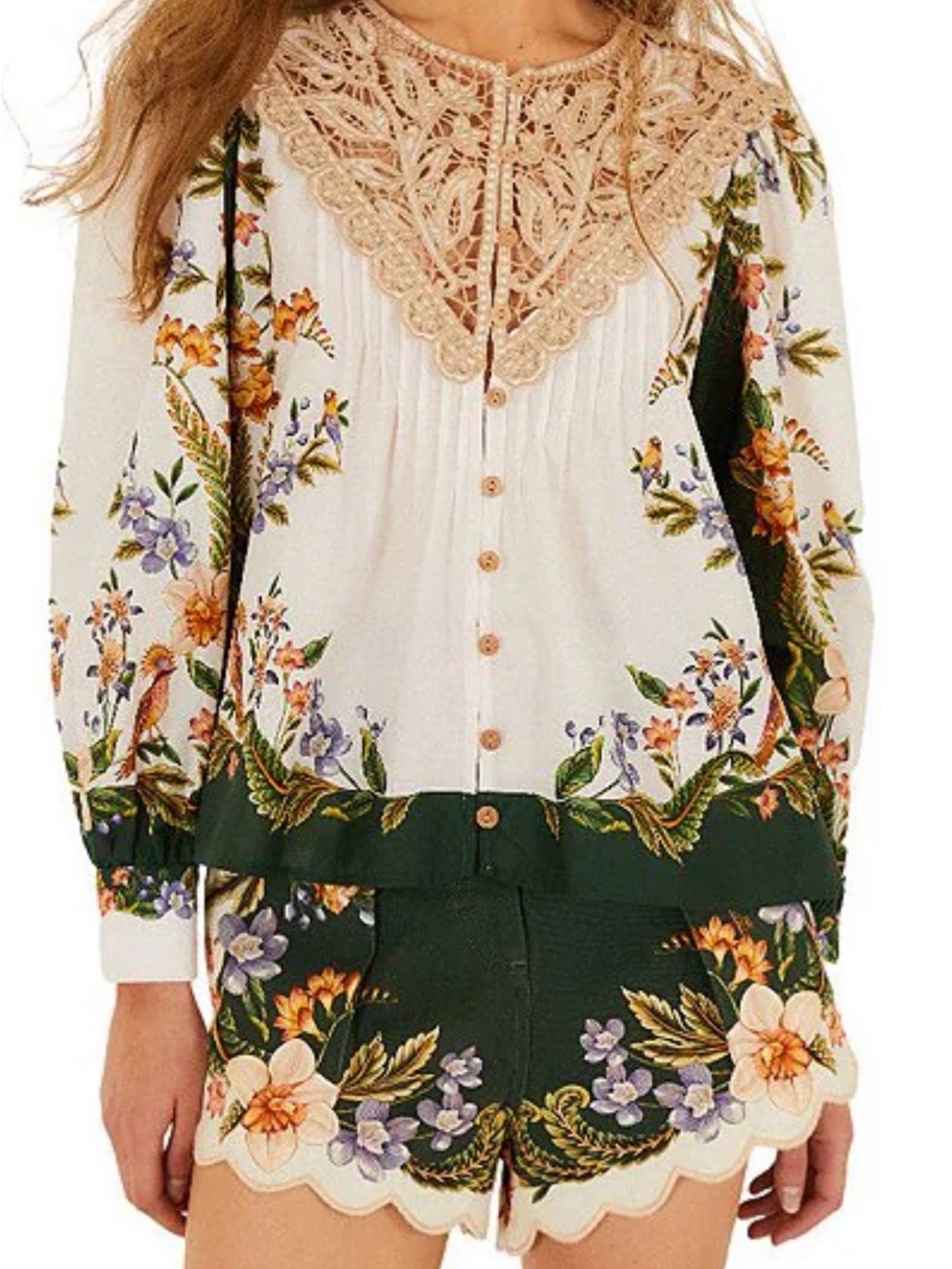 Farm Rio Nature Sand Floral Print Long Sleeve size L set With matching Shorts 29